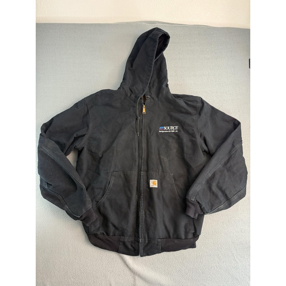 Carhartt Jacket Mens LT Black J131 Canvas Hooded Insulated Workwear Bomber USA